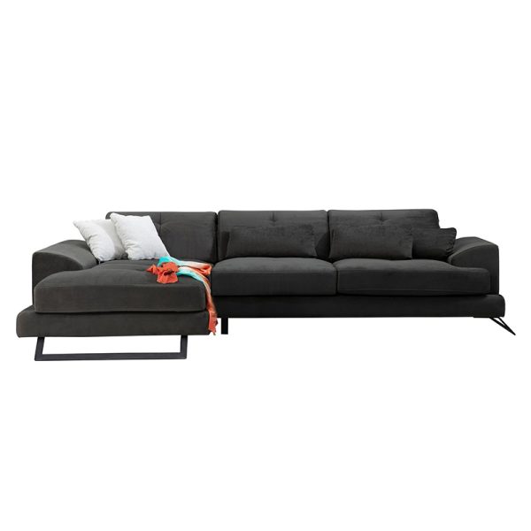 071 001129 4 2 Corner sofa PWF-0503 pakoworld right corner velvet anthracite-black 308x190x100/92cmIndoor furniture > Sofas & Armchairs - Pre Order