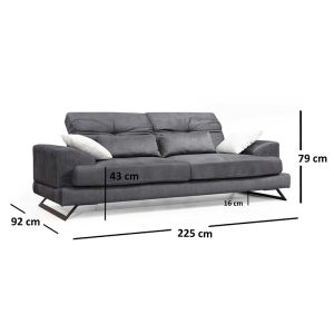 071 001130 3 3 Sofa 3-seater PWF-0508 pakoworld fabric anthracite-black 225x79x92cmIndoor furniture > Sofas & Armchairs - Pre Order
