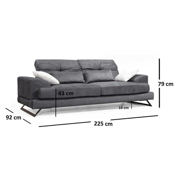071 001130 3 3 Sofa 3-seater PWF-0508 pakoworld fabric anthracite-black 225x79x92cmIndoor furniture > Sofas & Armchairs - Pre Order