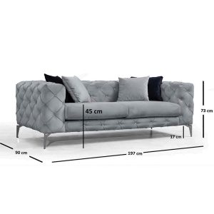 071 001147 3 2 2-seater sofa PWF-0502 pakoworld gray-chrome velvet 197x90x73cmIndoor furniture > Sofas & Armchairs - Pre Order