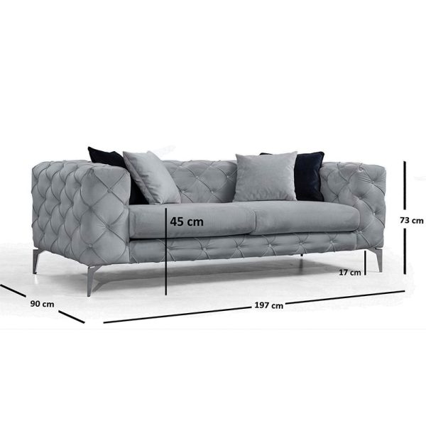 071 001147 3 2 2-seater sofa PWF-0502 pakoworld gray-chrome velvet 197x90x73cmIndoor furniture > Sofas & Armchairs - Pre Order