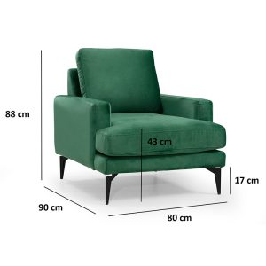 071 001180 2 2 Armchair Fortune pakoworld velvet green-black 80x90x88cmIndoor furniture > Sofas & Armchairs - Pre Order
