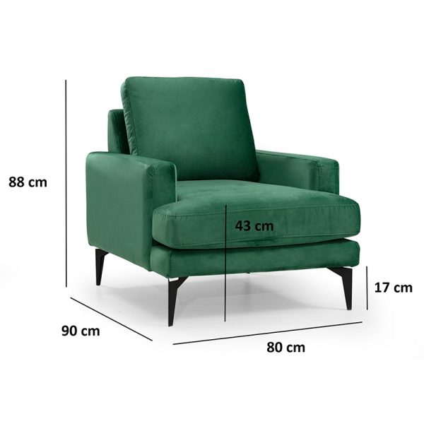 071 001180 2 2 Armchair Fortune pakoworld velvet green-black 80x90x88cmIndoor furniture > Sofas & Armchairs - Pre Order