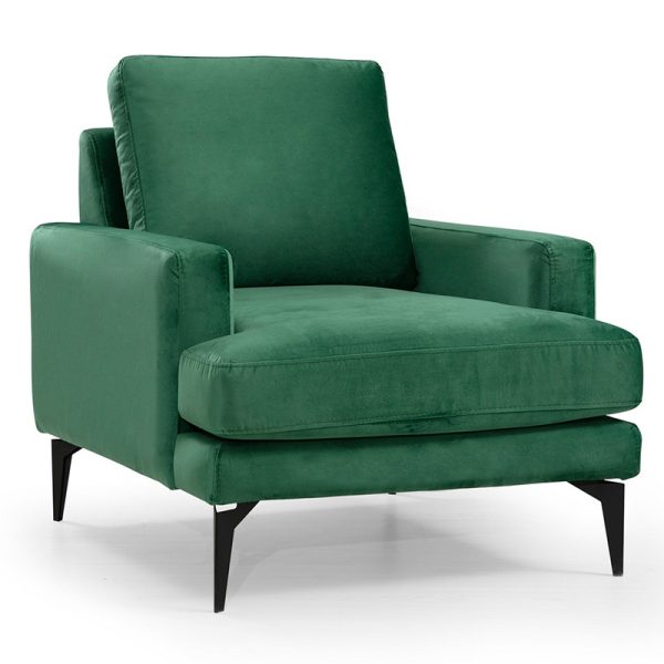 071 001180 3 Armchair Fortune pakoworld velvet green-black 80x90x88cmIndoor furniture > Sofas & Armchairs - Pre Order