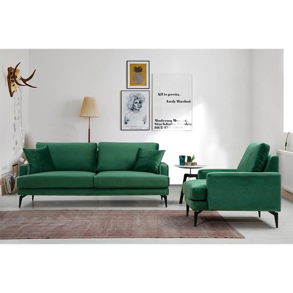 071 001182 2 4 2-seater sofa Fortune pakoworld velvet green-black 175x90x88cmIndoor furniture > Sofas & Armchairs - Pre Order