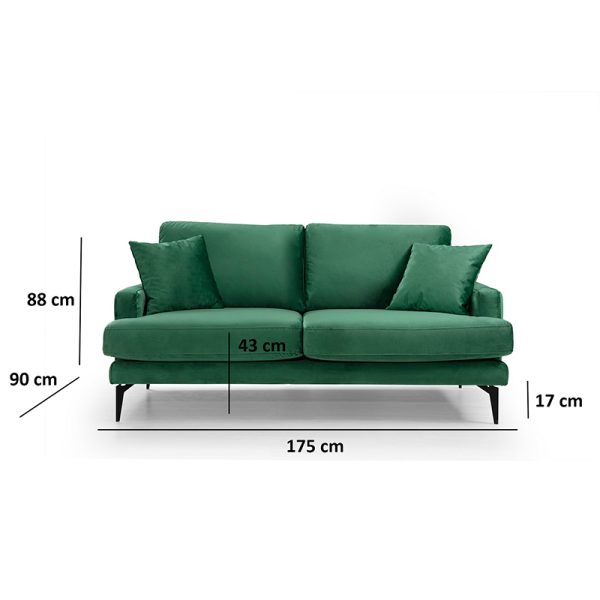 071 001182 3 4 2-seater sofa Fortune pakoworld velvet green-black 175x90x88cmIndoor furniture > Sofas & Armchairs - Pre Order