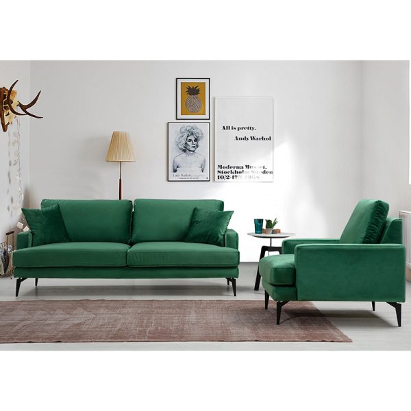 071 001198 2 3 3-seater sofa Fortune pakoworld velvet green-black 205x90x88cmIndoor furniture > Sofas & Armchairs - Pre Order