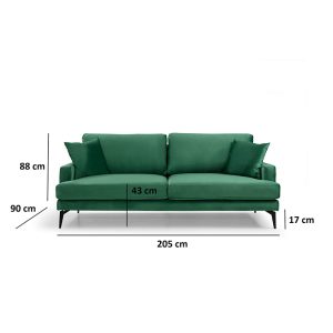 071 001198 3 3 3-seater sofa Fortune pakoworld velvet green-black 205x90x88cmIndoor furniture > Sofas & Armchairs - Pre Order