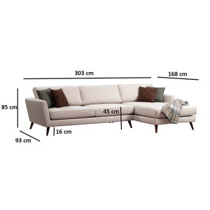 071 001206 2 5 Corner sofa-bed PWF-0526 pakoworld left corner fabric beige-walnut 303x168x85cmIndoor furniture > Sofas & Armchairs - Pre Order
