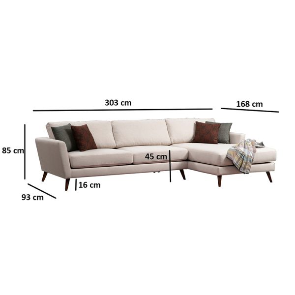 071 001206 2 5 Corner sofa-bed PWF-0526 pakoworld left corner fabric beige-walnut 303x168x85cmIndoor furniture > Sofas & Armchairs - Pre Order