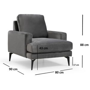 071 001208 2 2 Armchair Fortune pakoworld velvet anthracite black 80x90x88cmIndoor furniture > Sofas & Armchairs - Pre Order