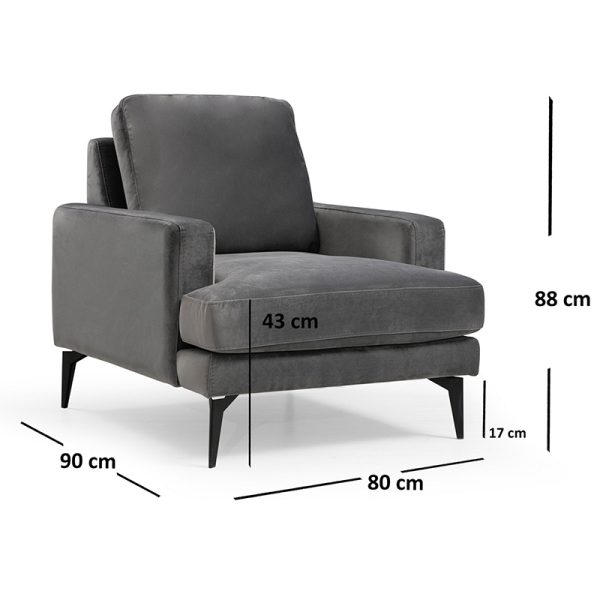 071 001208 2 2 Armchair Fortune pakoworld velvet anthracite black 80x90x88cmIndoor furniture > Sofas & Armchairs - Pre Order