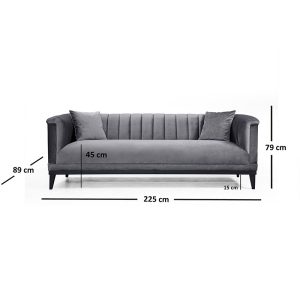 071 001241 3 2 3-seater sofa PWF-0541 pakoworld anthracite velvet 255x89x79cmIndoor furniture > Sofas & Armchairs - Pre Order