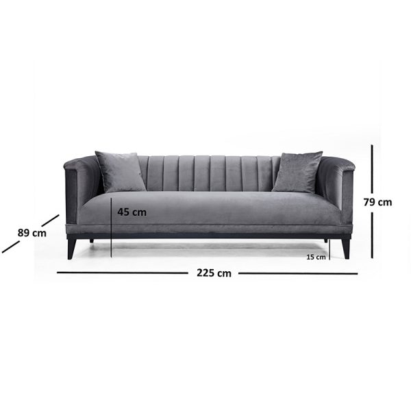 071 001241 3 2 3-seater sofa PWF-0541 pakoworld anthracite velvet 255x89x79cmIndoor furniture > Sofas & Armchairs - Pre Order