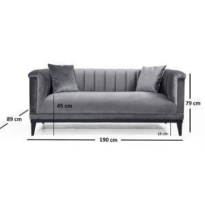 071 001242 3 2 2 seater sofa PWF-0541 pakoworld anthracite velvet 190x89x79cmIndoor furniture > Sofas & Armchairs - Pre Order