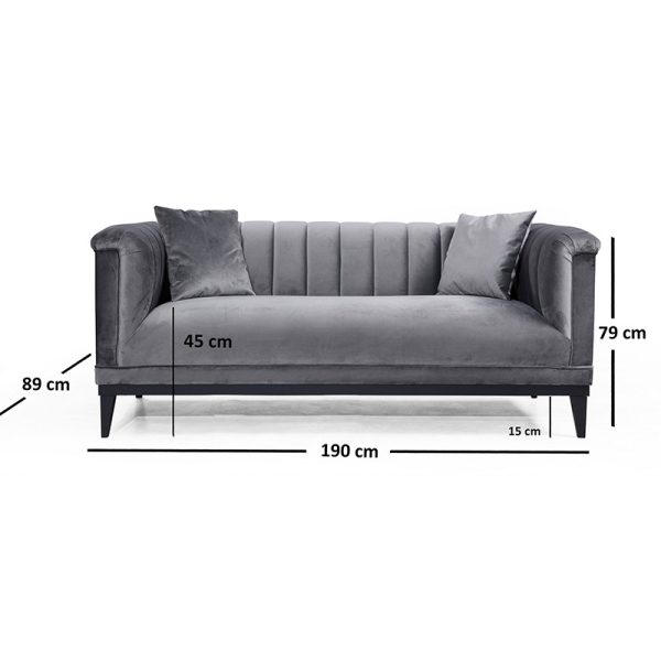 071 001242 3 2 2 seater sofa PWF-0541 pakoworld anthracite velvet 190x89x79cmIndoor furniture > Sofas & Armchairs - Pre Order