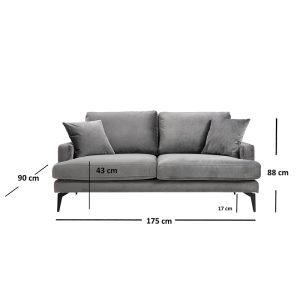 071 001244 3 3 Sofa 2-seater Fortune pakoworld velvet anthracite-black 175x90x88cmIndoor furniture > Sofas & Armchairs - Pre Order
