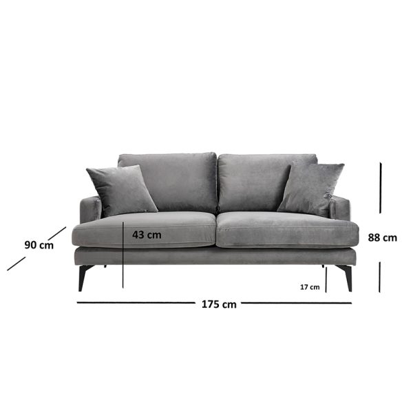 071 001244 3 3 Sofa 2-seater Fortune pakoworld velvet anthracite-black 175x90x88cmIndoor furniture > Sofas & Armchairs - Pre Order