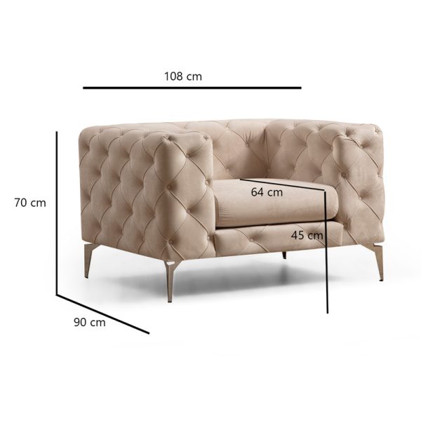 071 001288 4 2 Armchair PWF-0579 pakoworld fabric ecru 108x90x70cmIndoor furniture > Sofas & Armchairs - Pre Order