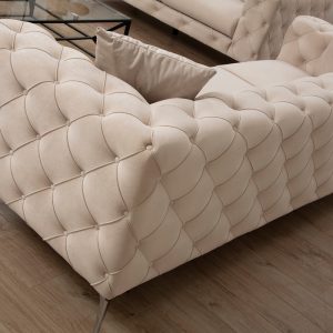 071 001325 2 2 2 seater Chesterfield type sofa PWF-0579 pakoworld fabric ecru 197x90x73cmIndoor furniture > Sofas & Armchairs - Pre Order