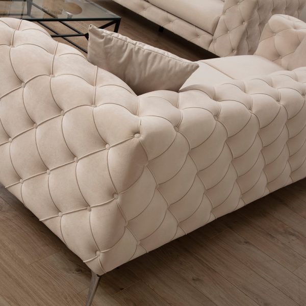 071 001325 2 2 2 seater Chesterfield type sofa PWF-0579 pakoworld fabric ecru 197x90x73cmIndoor furniture > Sofas & Armchairs - Pre Order
