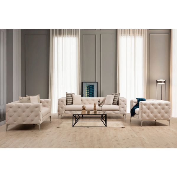 071 001325 4 2 2 seater Chesterfield type sofa PWF-0579 pakoworld fabric ecru 197x90x73cmIndoor furniture > Sofas & Armchairs - Pre Order