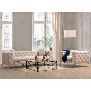 071 001351 4 2 3 seater sofa PWF-0579 pakoworld Chesterfield type fabric ecru 237x90x73cmIndoor furniture > Sofas & Armchairs - Pre Order