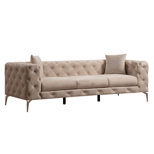 071 001351 5 3 seater sofa PWF-0579 pakoworld Chesterfield type fabric ecru 237x90x73cmIndoor furniture > Sofas & Armchairs - Pre Order