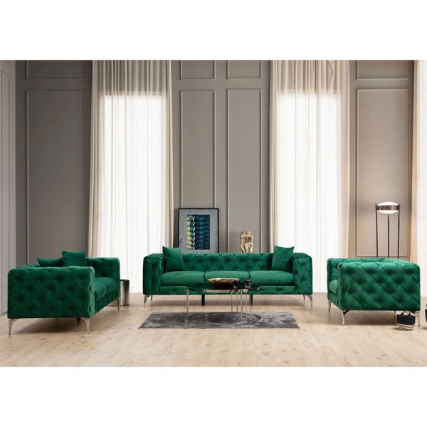 071 001352 4 4 3 seater sofa PWF-0579 pakoworld Chesterfield type fabric green 237x90x73cmIndoor furniture > Sofas & Armchairs - Pre Order