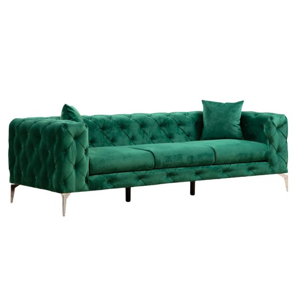 071 001352 7 3 seater sofa PWF-0579 pakoworld Chesterfield type fabric green 237x90x73cmIndoor furniture > Sofas & Armchairs - Pre Order