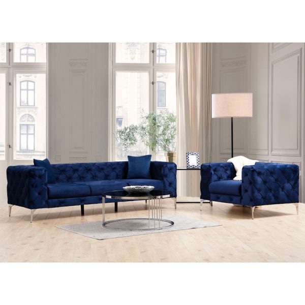 071 001353 4 2 3 seater sofa PWF-0579 pakoworld Chesterfield type fabric blue 237x90x73cmIndoor furniture > Sofas & Armchairs - Pre Order