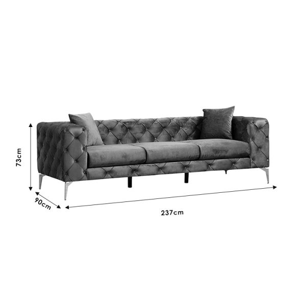 071 001429 4 2 3 seater sofa PWF-0579 pakoworld Chesterfield type fabric dark grey 237x90x73cmIndoor furniture > Sofas & Armchairs - Pre Order