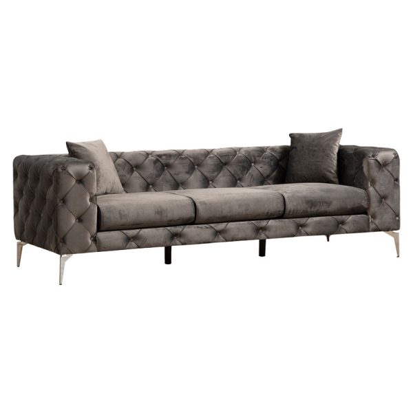 071 001429 5 3 seater sofa PWF-0579 pakoworld Chesterfield type fabric dark grey 237x90x73cmIndoor furniture > Sofas & Armchairs - Pre Order
