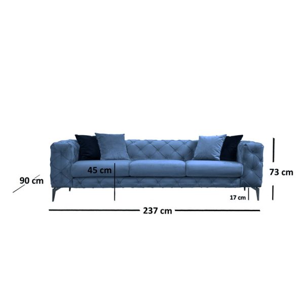 071 001430 3 2 3 seater sofa PWF-0579 pakoworld Chesterfield type fabric light blue 237x90x73cmIndoor furniture > Sofas & Armchairs - Pre Order
