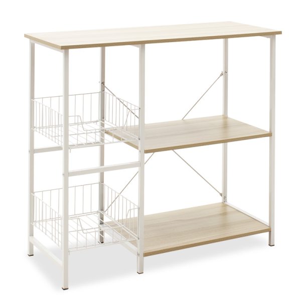 072 000034 12 Floor Shelf unit Noon pakoworld with MDF in white-natural color 80x34x75cmIndoor furniture > Home organization > Kitchen > Shelves