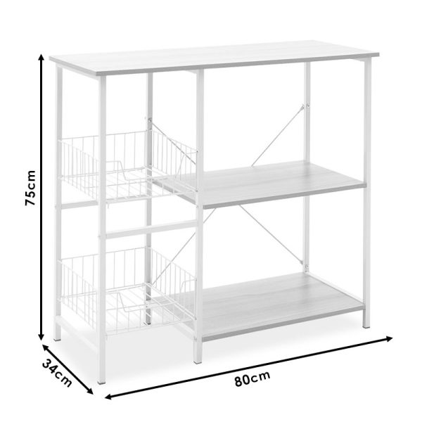 072 000034 4 9 Floor Shelf unit Noon pakoworld with MDF in white-natural color 80x34x75cmIndoor furniture > Home organization > Kitchen > Shelves