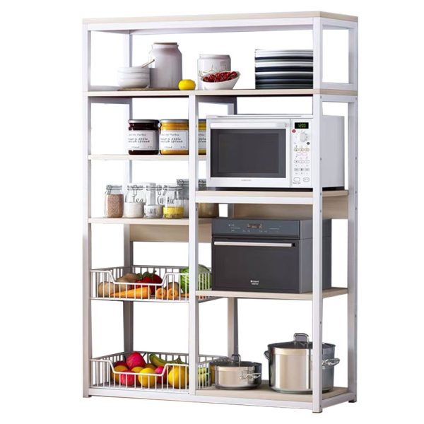 072 000039 12 Floor shelf unit Leena pakoworld metallic in white-natural color 80x30x142cmIndoor furniture > Home organization > Kitchen > Shelves