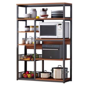 072 000040 9 Floor shelf unit Leena pakoworld metallic in black-walnut color 80x30x142cmIndoor furniture > Home organization > Kitchen > Shelves