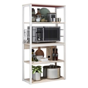 072 000043 15 Floor shelf unit Tace pakoworld metallic in white-natural color 50x30x129cmIndoor furniture > Home organization > Kitchen > Shelves