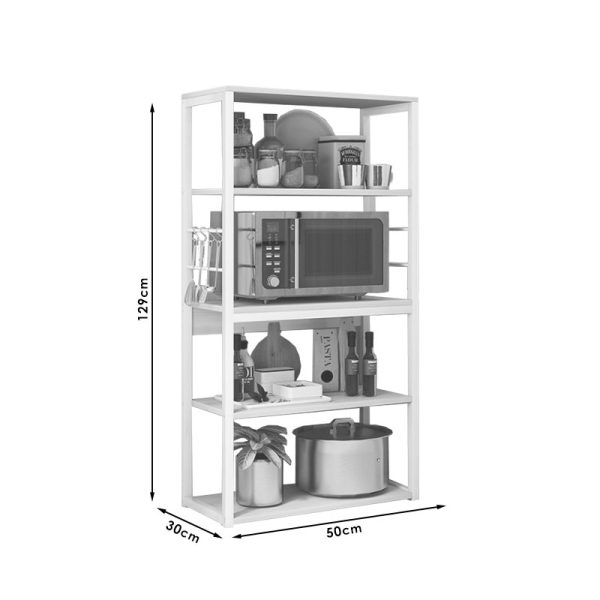 072 000043 2 14 Floor shelf unit Tace pakoworld metallic in white-natural color 50x30x129cmIndoor furniture > Home organization > Kitchen > Shelves