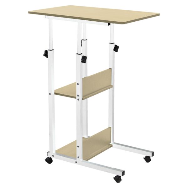 072 000049 16 Babs pakoworld side table on wheels in white-natural color 60x40x71-92cmIndoor furniture > Tables auxiliary