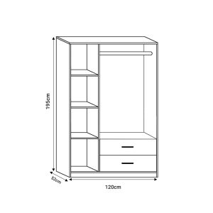 072 000097 4 7 3-door wardrope Edritte pakoworld with drawers light walnut 120x52x195cmIndoor furniture > Wardrobes