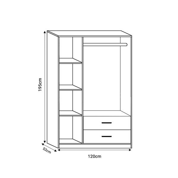 072 000097 4 7 3-door wardrope Edritte pakoworld with drawers light walnut 120x52x195cmIndoor furniture > Wardrobes