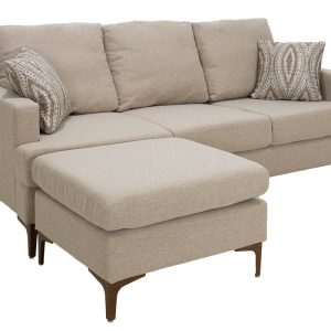 074 000001 2 6 Corner sofa Slim pakoworld with beige fabric and two pillows 185x140x70cmIndoor furniture > Cornered sofas
