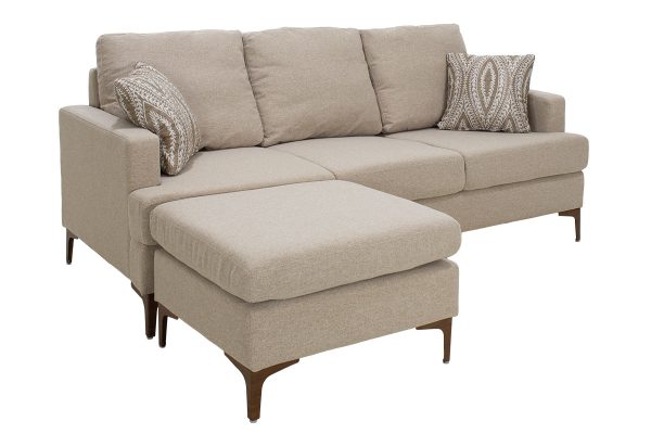 074 000001 2 6 Corner sofa Slim pakoworld with beige fabric and two pillows 185x140x70cmIndoor furniture > Cornered sofas