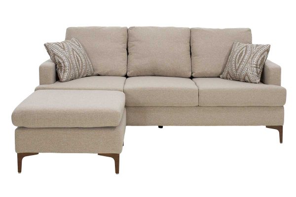 074 000001 3 6 Corner sofa Slim pakoworld with beige fabric and two pillows 185x140x70cmIndoor furniture > Cornered sofas