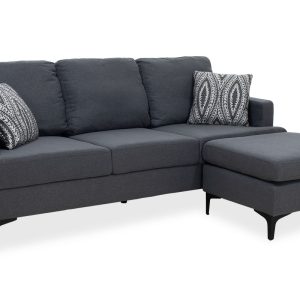 074 000003 11 Corner sofa with dark grey Slim pakoworld fabric and two pillows 185x140x70cmIndoor furniture > Cornered sofas