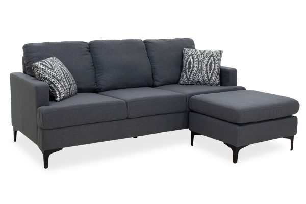 074 000003 11 Corner sofa with dark grey Slim pakoworld fabric and two pillows 185x140x70cmIndoor furniture > Cornered sofas