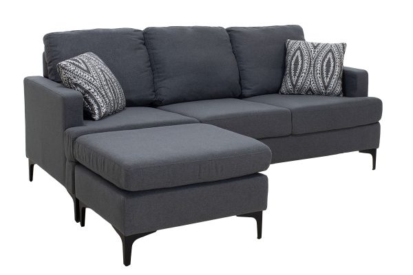 074 000003 2 8 Corner sofa with dark grey Slim pakoworld fabric and two pillows 185x140x70cmIndoor furniture > Cornered sofas