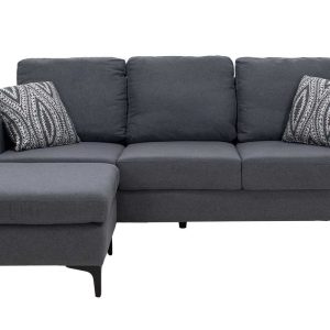 074 000003 3 8 Corner sofa with dark grey Slim pakoworld fabric and two pillows 185x140x70cmIndoor furniture > Cornered sofas